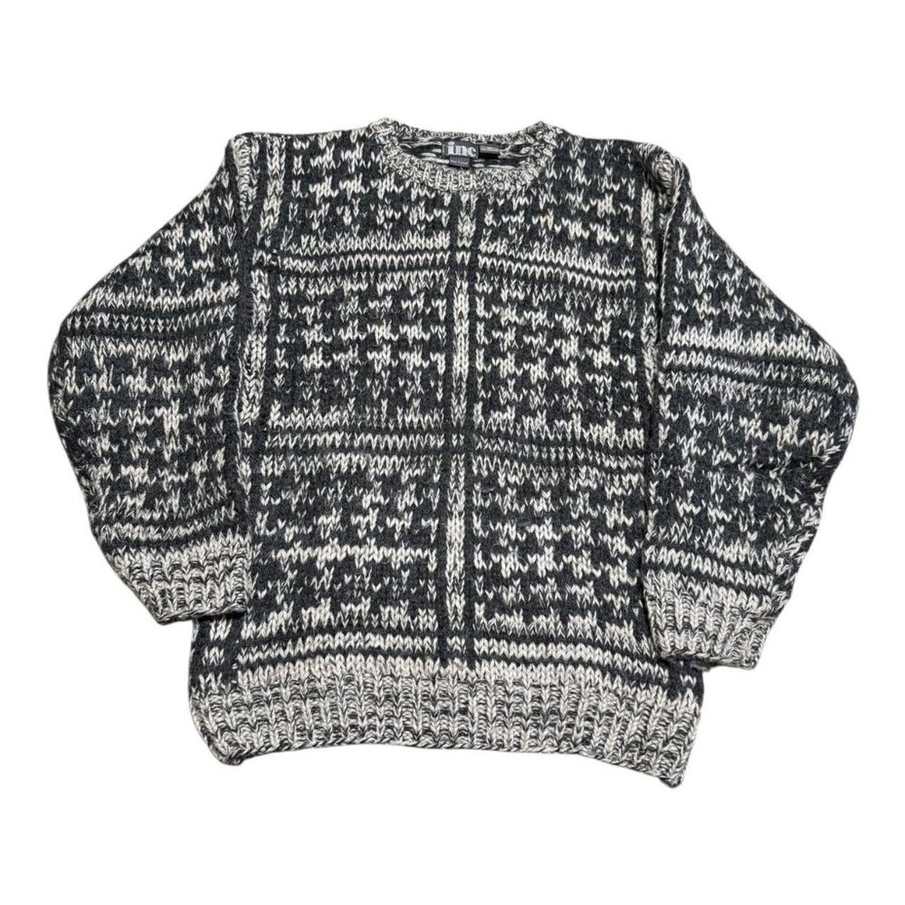 Vintage‎ 90s INC Gray Black Patterned Knit Crewneck Sweater Adult Medium